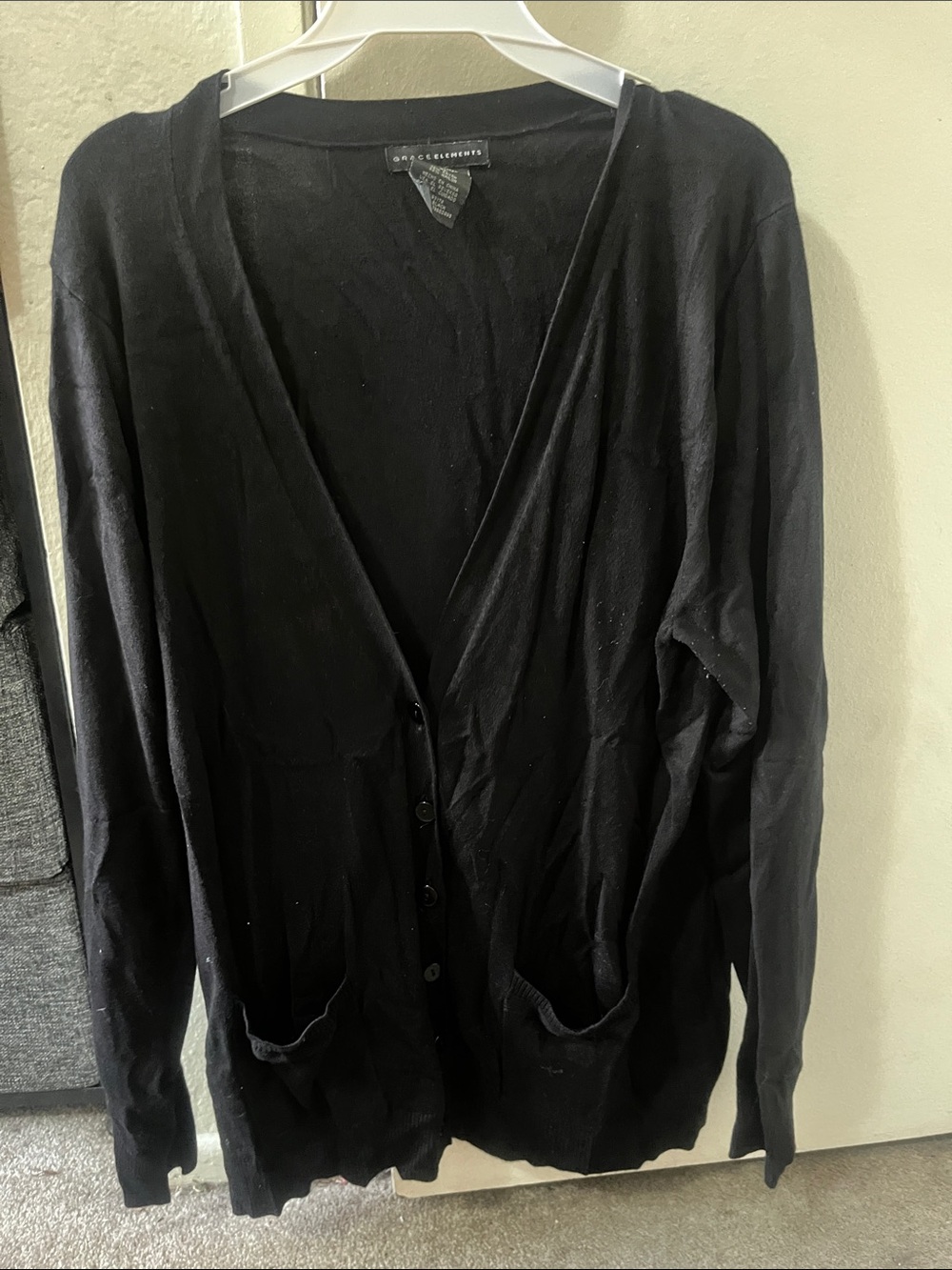 Grace Elements Black V-Neck Button Cardigan with Pockets